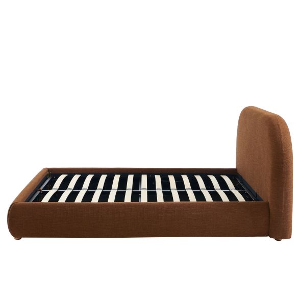 Lit coffre JELLY 160x200 tissu bouclette marron sommier inclus