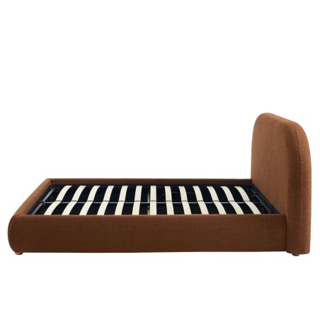 Lit coffre JELLY 160x200 tissu bouclette marron sommier inclus