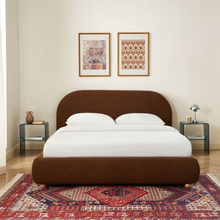 Lit coffre JELLY 160x200 tissu bouclette marron sommier inclus