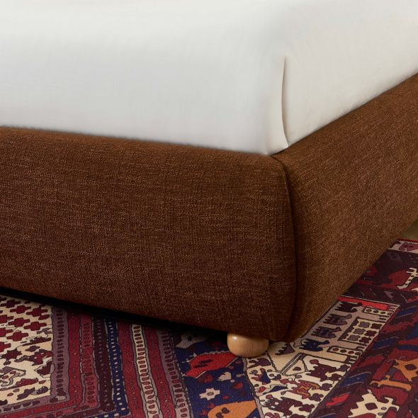 Lit coffre JELLY 160x200 tissu bouclette marron sommier inclus