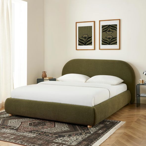 Lit coffre JELLY 160x200 tissu bouclette vert sommier inclus