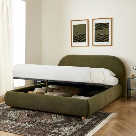 Lit coffre JELLY 160x200 tissu bouclette vert sommier inclus