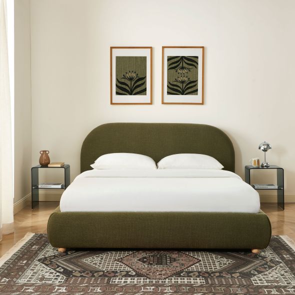 Lit coffre JELLY 160x200 tissu bouclette vert sommier inclus