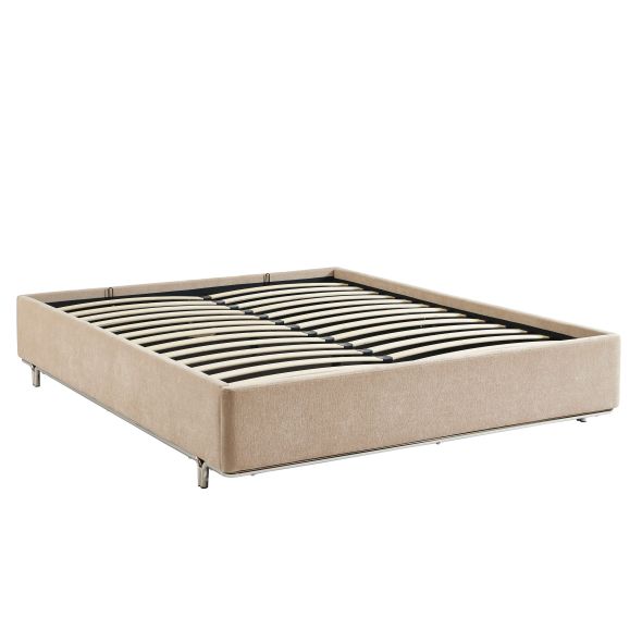 Lit coffre MAGGY 160x200 tissu chenille beige sommier inclus
