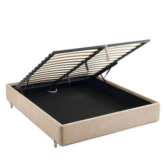Lit coffre MAGGY 160x200 tissu chenille beige sommier inclus