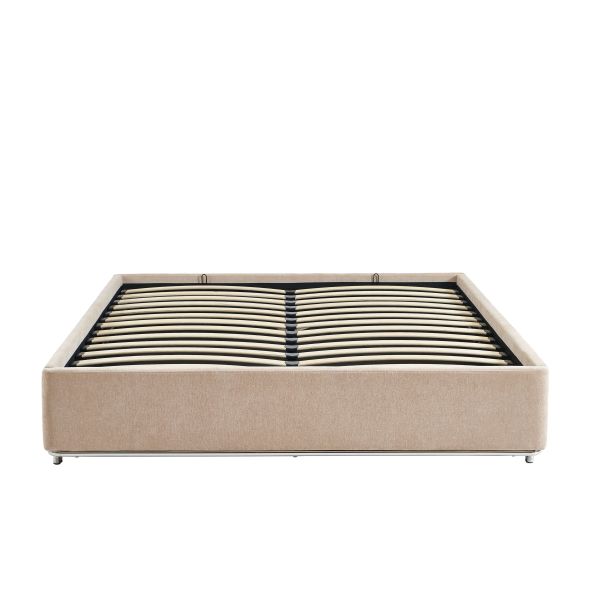 Lit coffre MAGGY 160x200 tissu chenille beige sommier inclus