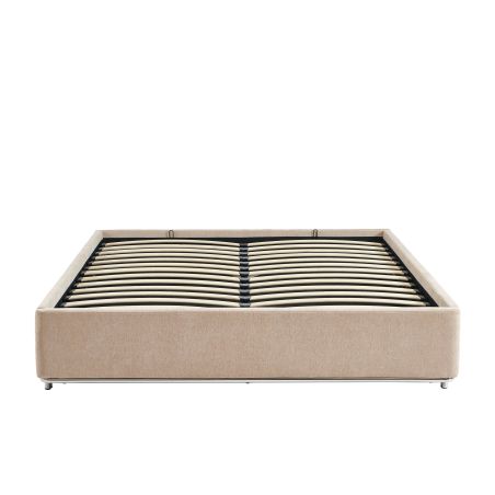 Lit coffre MAGGY 160x200 tissu chenille beige sommier inclus