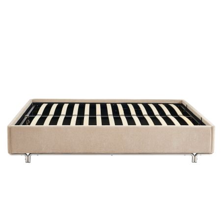Lit coffre MAGGY 160x200 tissu chenille beige sommier inclus