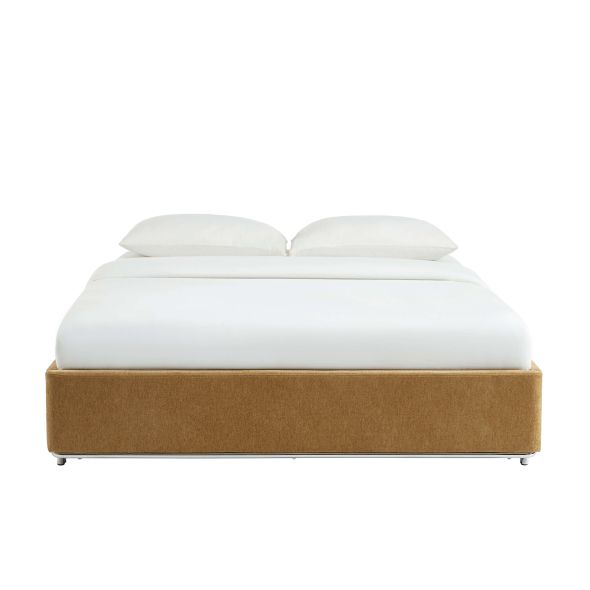 Lit coffre MAGGY 160x200 tissu chenille marron sommier inclus