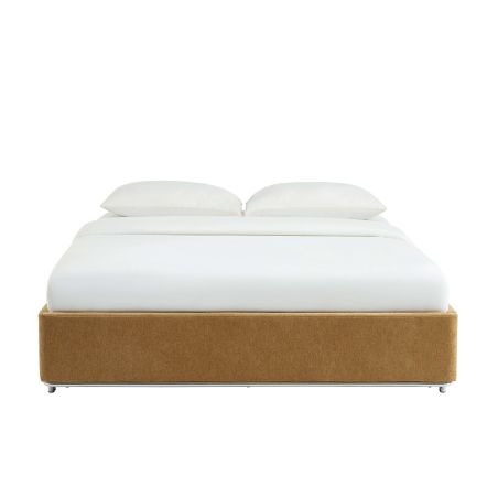 Lit coffre MAGGY 160x200 tissu chenille marron sommier inclus