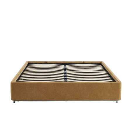 Lit coffre MAGGY 160x200 tissu chenille marron sommier inclus