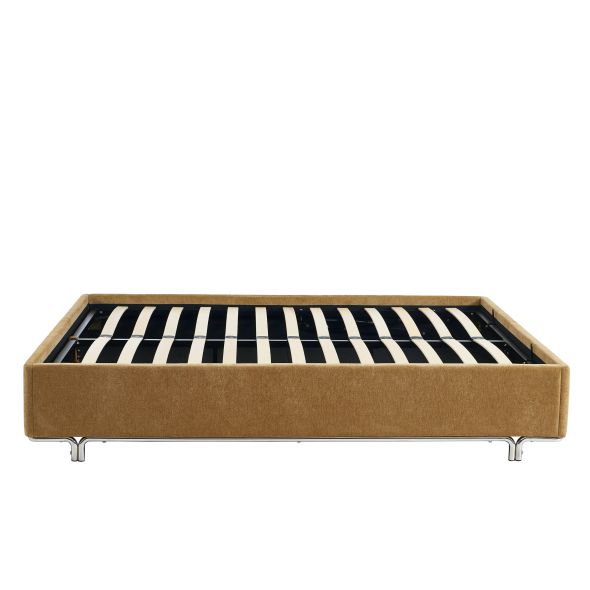 Lit coffre MAGGY 160x200 tissu chenille marron sommier inclus