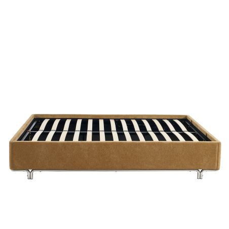 Lit coffre MAGGY 160x200 tissu chenille marron sommier inclus