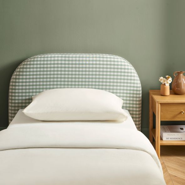 Tête de lit LOUISON tissu vichy vert et blanc 90 cm