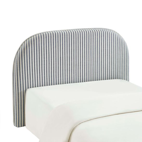 Tête de lit LOUISON tissu lin rayé blanc et bleu 90 cm
