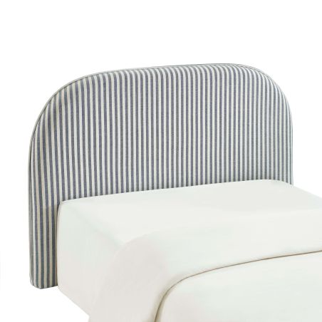 Tête de lit LOUISON tissu lin rayé blanc et bleu 90 cm