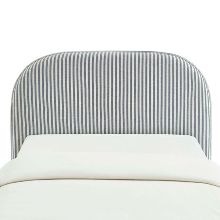 Tête de lit LOUISON tissu lin rayé blanc et bleu 90 cm