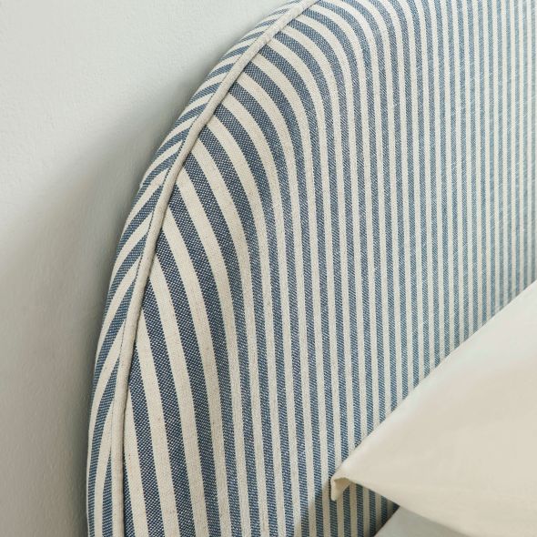 Tête de lit LOUISON tissu lin rayé blanc et bleu 90 cm