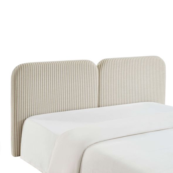 Tête de lit LOUISON tissu lin rayé blanc et beige 160cm