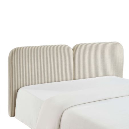 Tête de lit LOUISON tissu lin rayé blanc et beige 160cm
