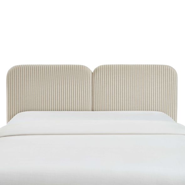 Tête de lit LOUISON tissu lin rayé blanc et beige 160cm