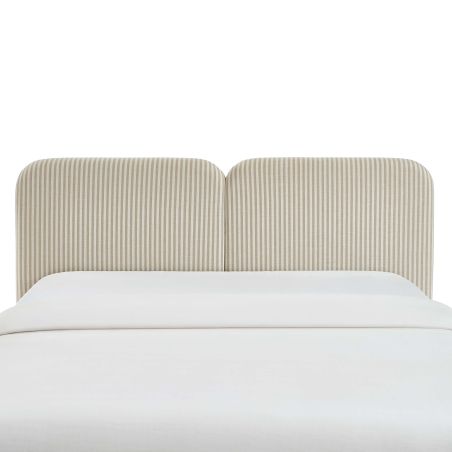 Tête de lit LOUISON tissu lin rayé blanc et beige 160cm