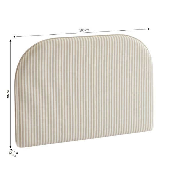 Tête de lit LOUISON tissu lin rayé blanc et beige 90 cm