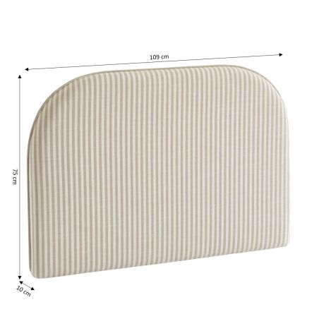 Tête de lit LOUISON tissu lin rayé blanc et beige 90 cm
