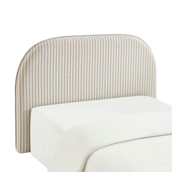 Tête de lit LOUISON tissu lin rayé blanc et beige 90 cm