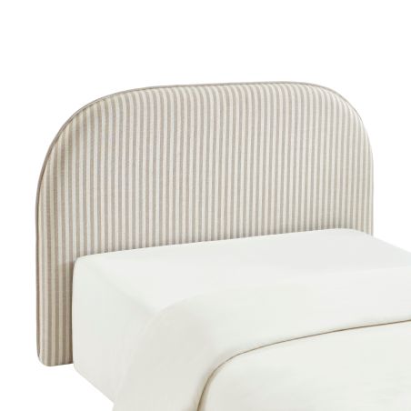 Tête de lit LOUISON tissu lin rayé blanc et beige 90 cm