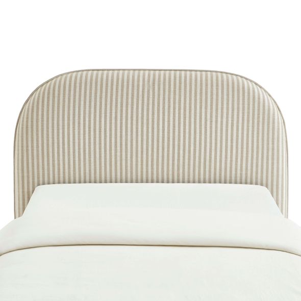 Tête de lit LOUISON tissu lin rayé blanc et beige 90 cm