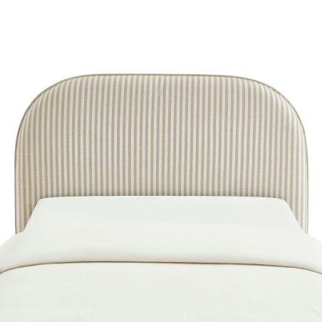 Tête de lit LOUISON tissu lin rayé blanc et beige 90 cm