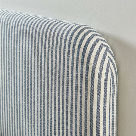 Tête de lit LOUISON tissu lin rayé blanc et bleu 160cm