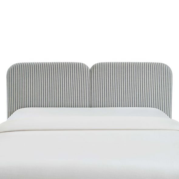 Tête de lit LOUISON tissu lin rayé blanc et bleu 160cm