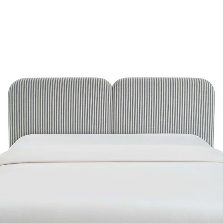 Tête de lit LOUISON tissu lin rayé blanc et bleu 160cm