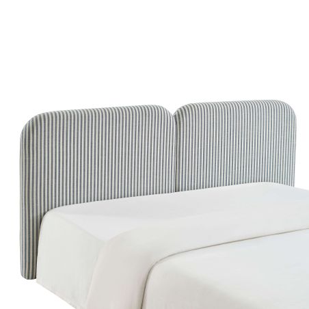 Tête de lit LOUISON tissu lin rayé blanc et bleu 160cm