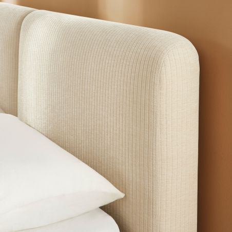 Lit coffre YOKA 160x200 velours côtelé beige sommier inclus