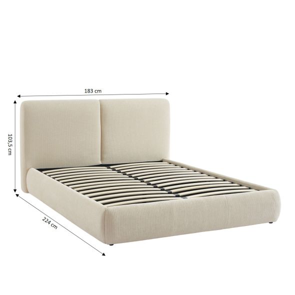 Lit coffre YOKA 160x200 velours côtelé beige sommier inclus