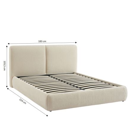 Lit coffre YOKA 160x200 velours côtelé beige sommier inclus