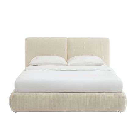 Lit coffre YOKA 160x200 velours côtelé beige sommier inclus