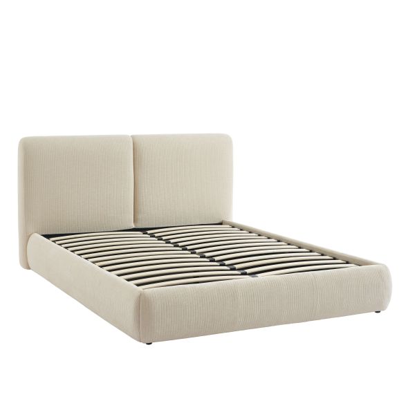 Lit coffre YOKA 160x200 velours côtelé beige sommier inclus
