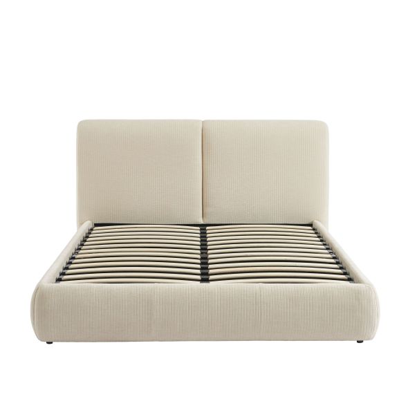 Lit coffre YOKA 160x200 velours côtelé beige sommier inclus