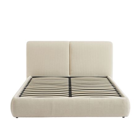 Lit coffre YOKA 160x200 velours côtelé beige sommier inclus