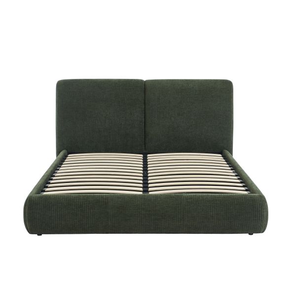 Lit coffre YOKA 160x200 velours côtelé vert sommier inclus