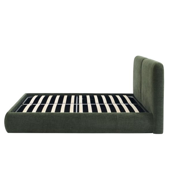 Lit coffre YOKA 160x200 velours côtelé vert sommier inclus
