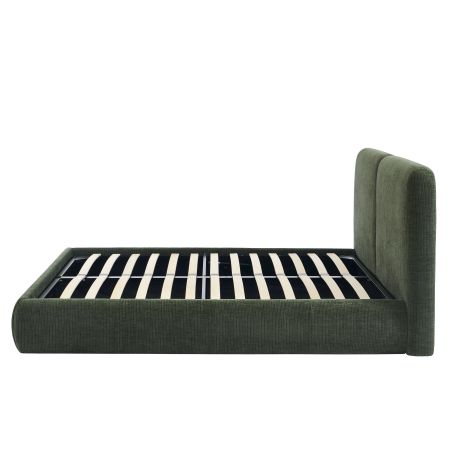 Lit coffre YOKA 160x200 velours côtelé vert sommier inclus