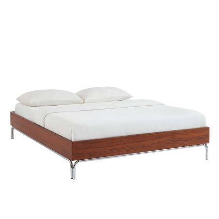 Lit MAGGY 160x200 placage noyer et pieds métal chromé sommier inclus