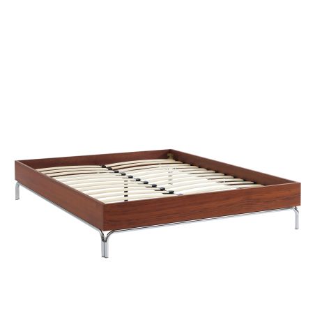 Lit MAGGY 160x200 placage noyer et pieds métal chromé sommier inclus