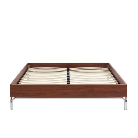 Lit MAGGY 160x200 placage noyer et pieds métal chromé sommier inclus