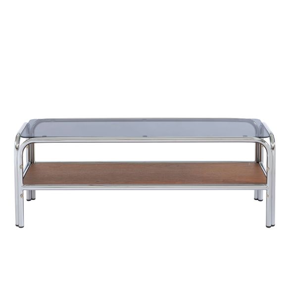 Meuble TV MAGGY verre trempé placage noyer structure en chrome